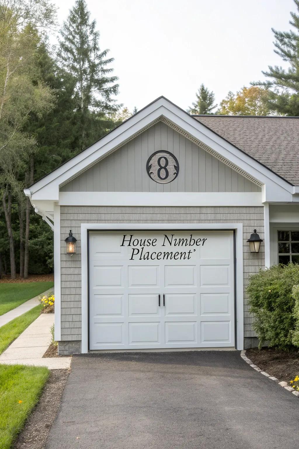 Stylish house number display on garage trim.