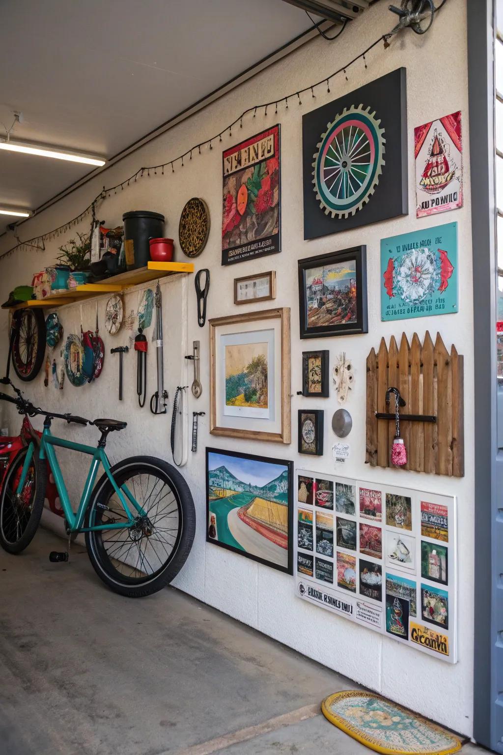 Wall art adds character and charm to garage spaces.