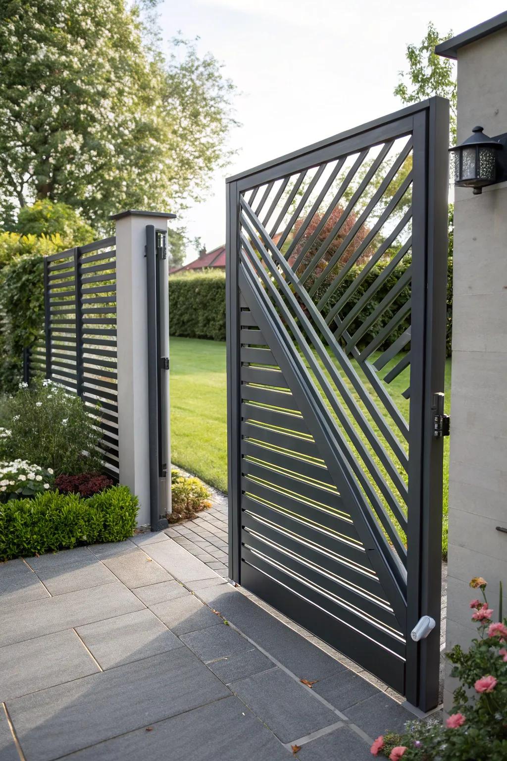 Slatted gate introduces modern style to your garden.