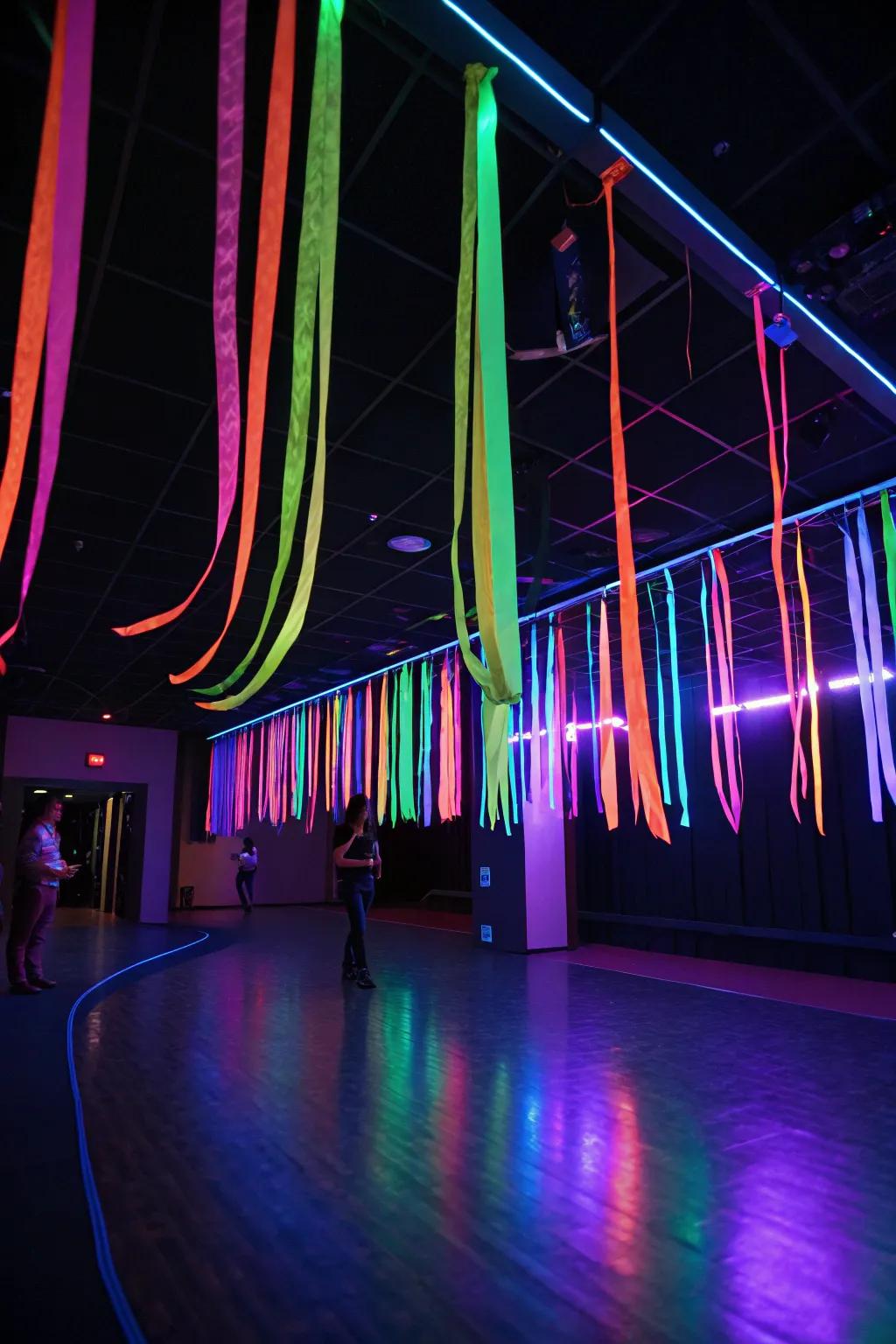 Elevate decorations with a skyline of spectra ribbons.