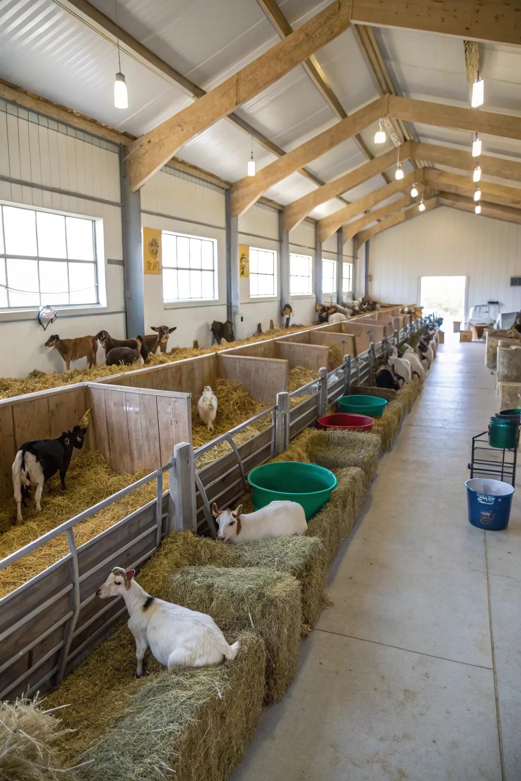 Integrated keeping promotes organization and efficiency in this goat barn.