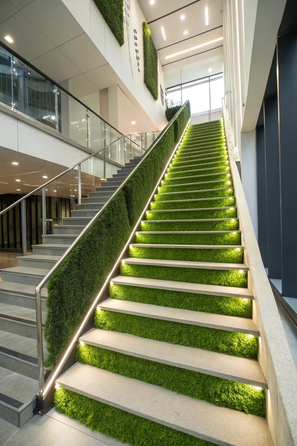 Vegetation segments transmute a stairwell into a contemporary and attention-grabbing characteristic.