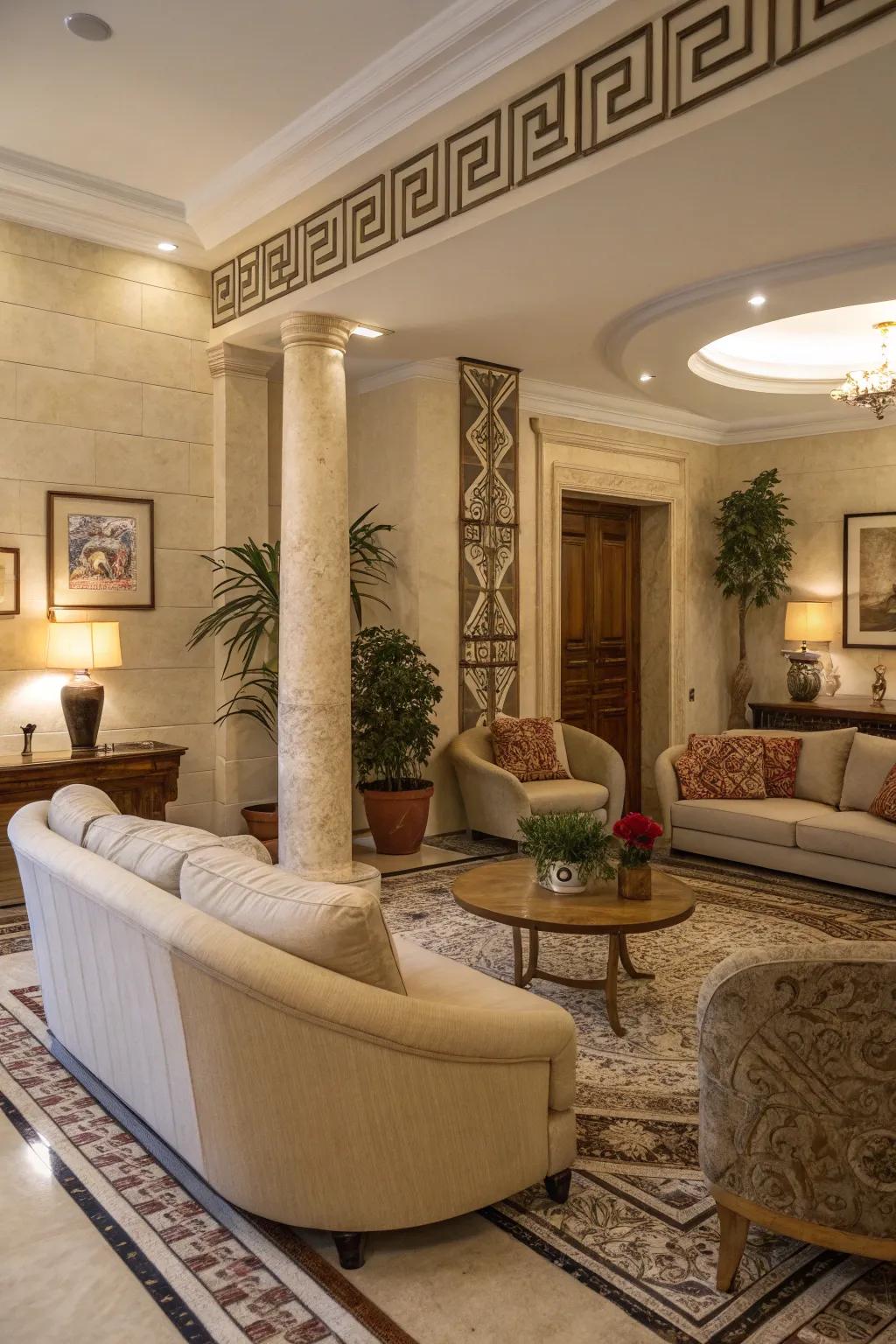 Curvaceous designs bring softness and grace to Hellenic decor.