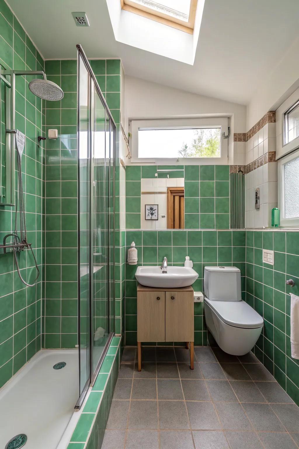 Green tiles help create functional and stylish layouts.