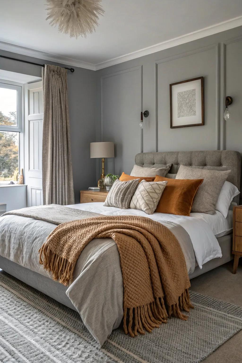 Cozy textiles enhance the comfort of a bedroom.