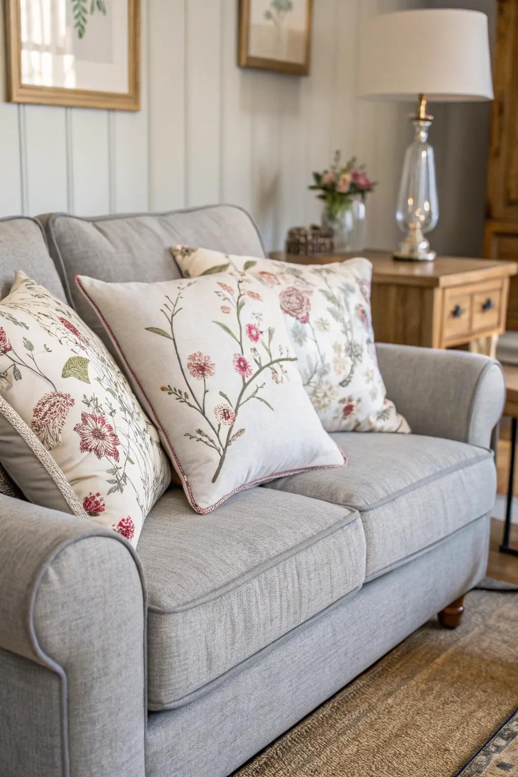 Floral patterns add a natural and elegant touch to the decor.