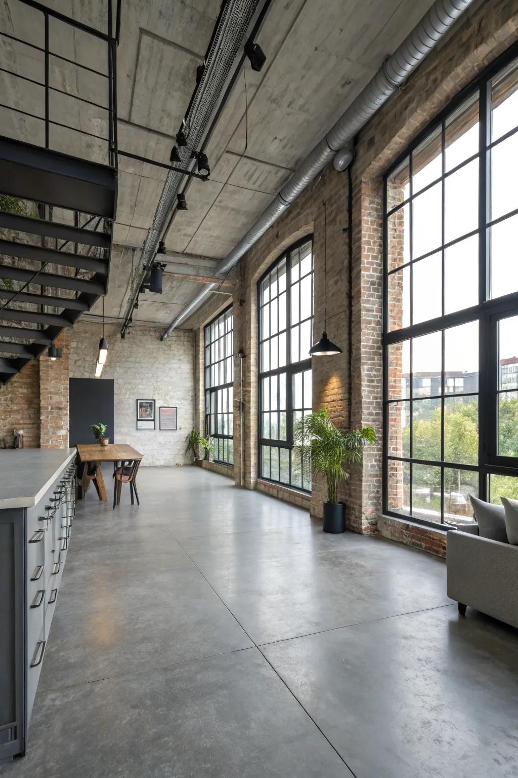 Grey concrete flooring adds an urban edge to this modern loft.
