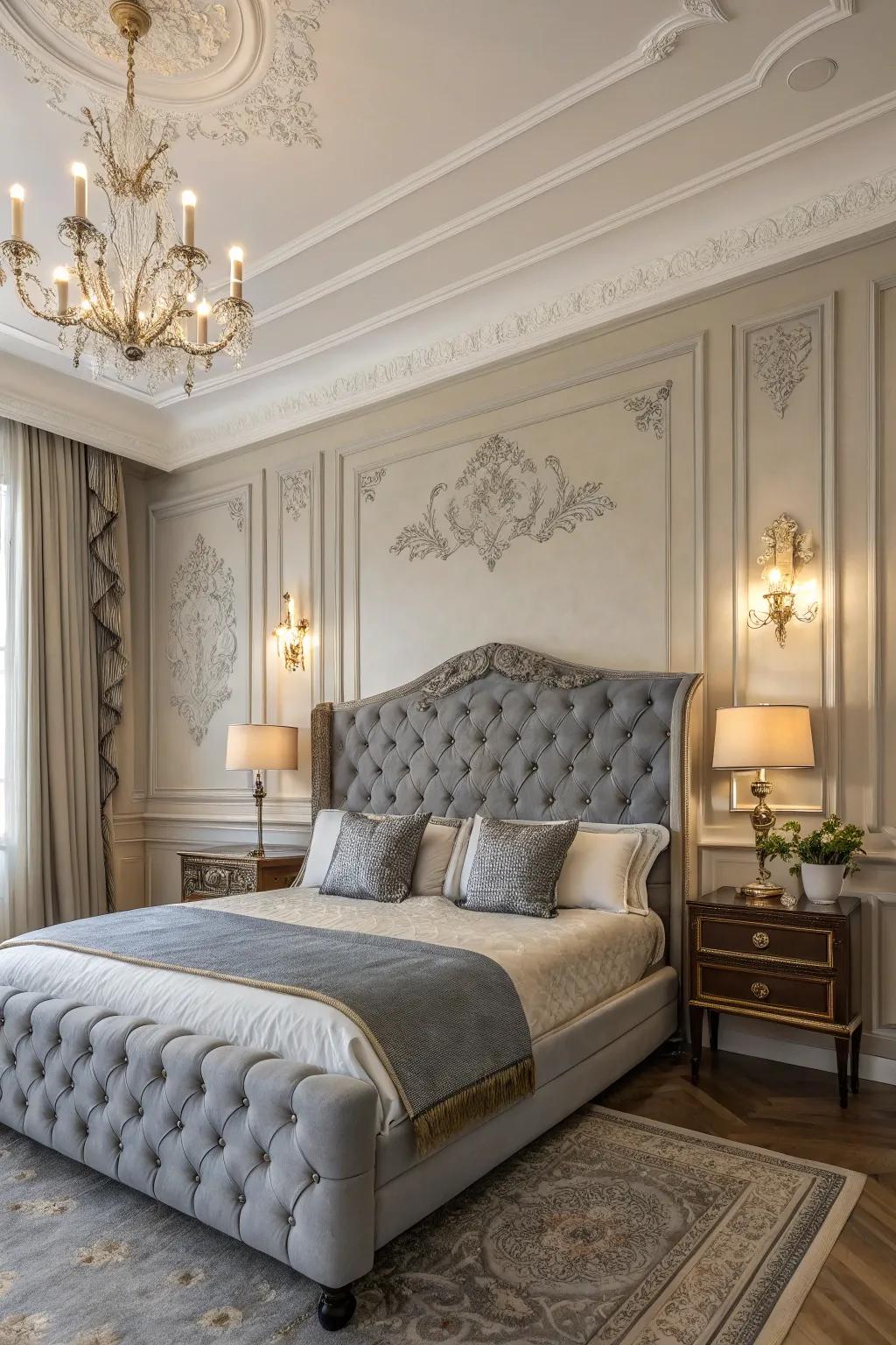 Observe how classic elements elevate grey furniture to new heights of elegance.