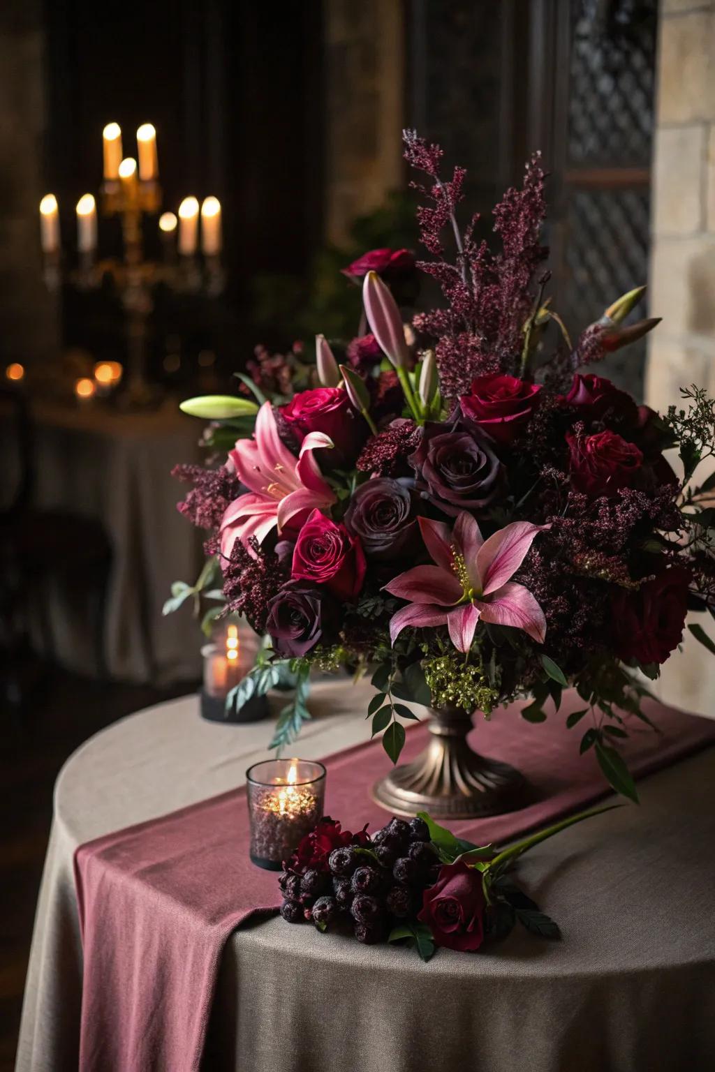 Gothic blooms infuse refinement and sentiment into the tablescape.