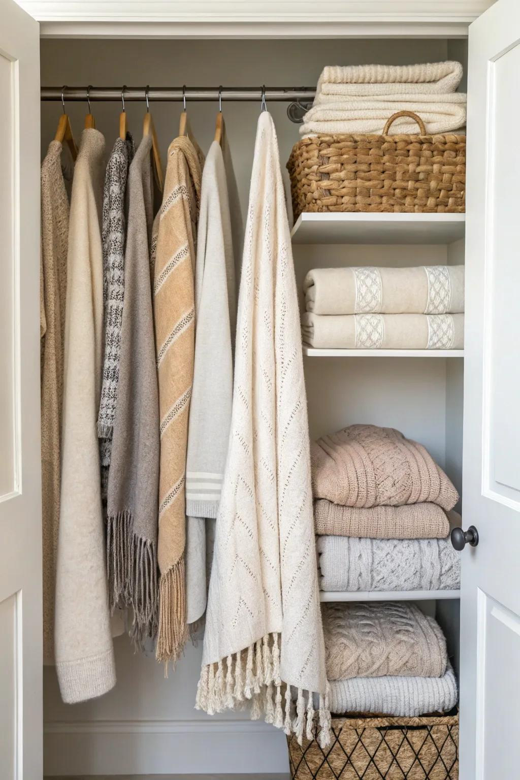 A rod provides a stylish way to store hanging items.