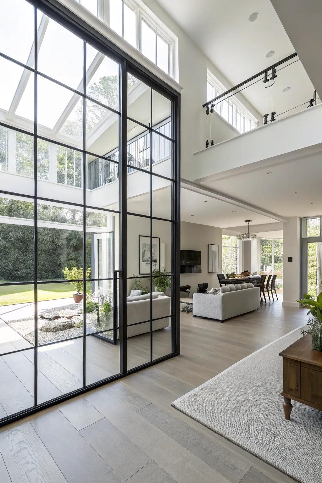 Glass panels preserve a sense of openness whilst providing separation.