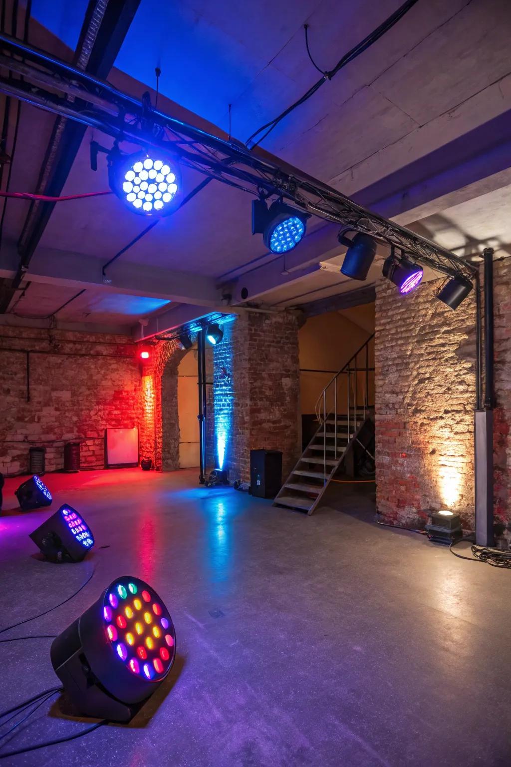 Enhance your basement's atmosphere with versatile LED lighting.