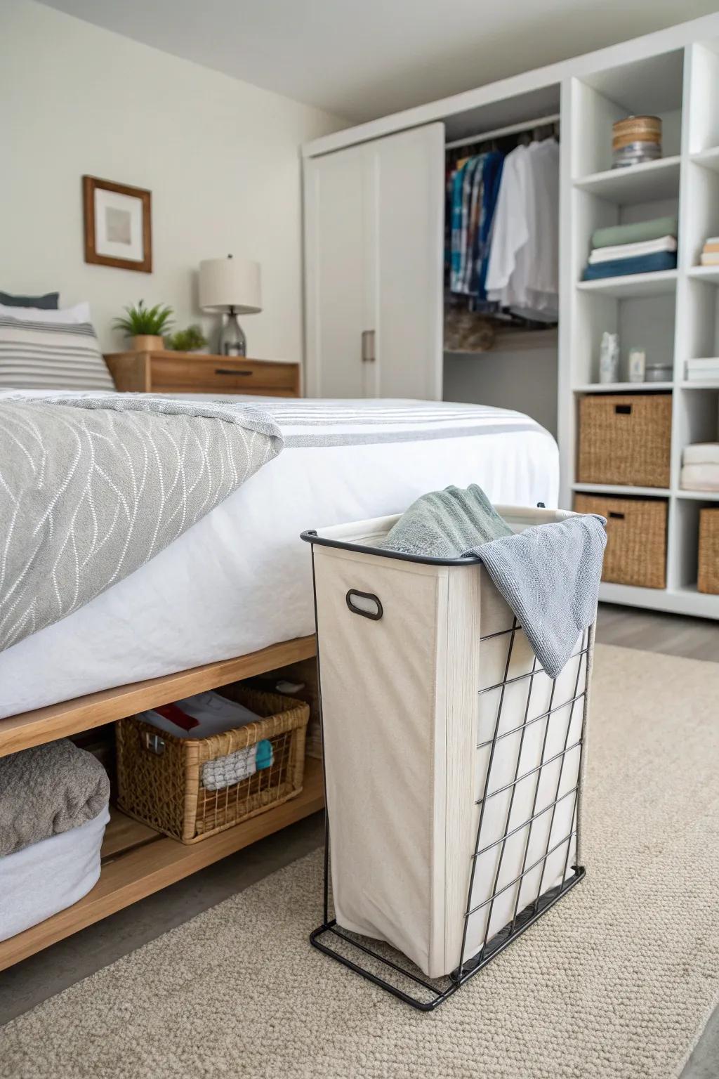 Use under-bed hampers for storage that's out of sight and handy.