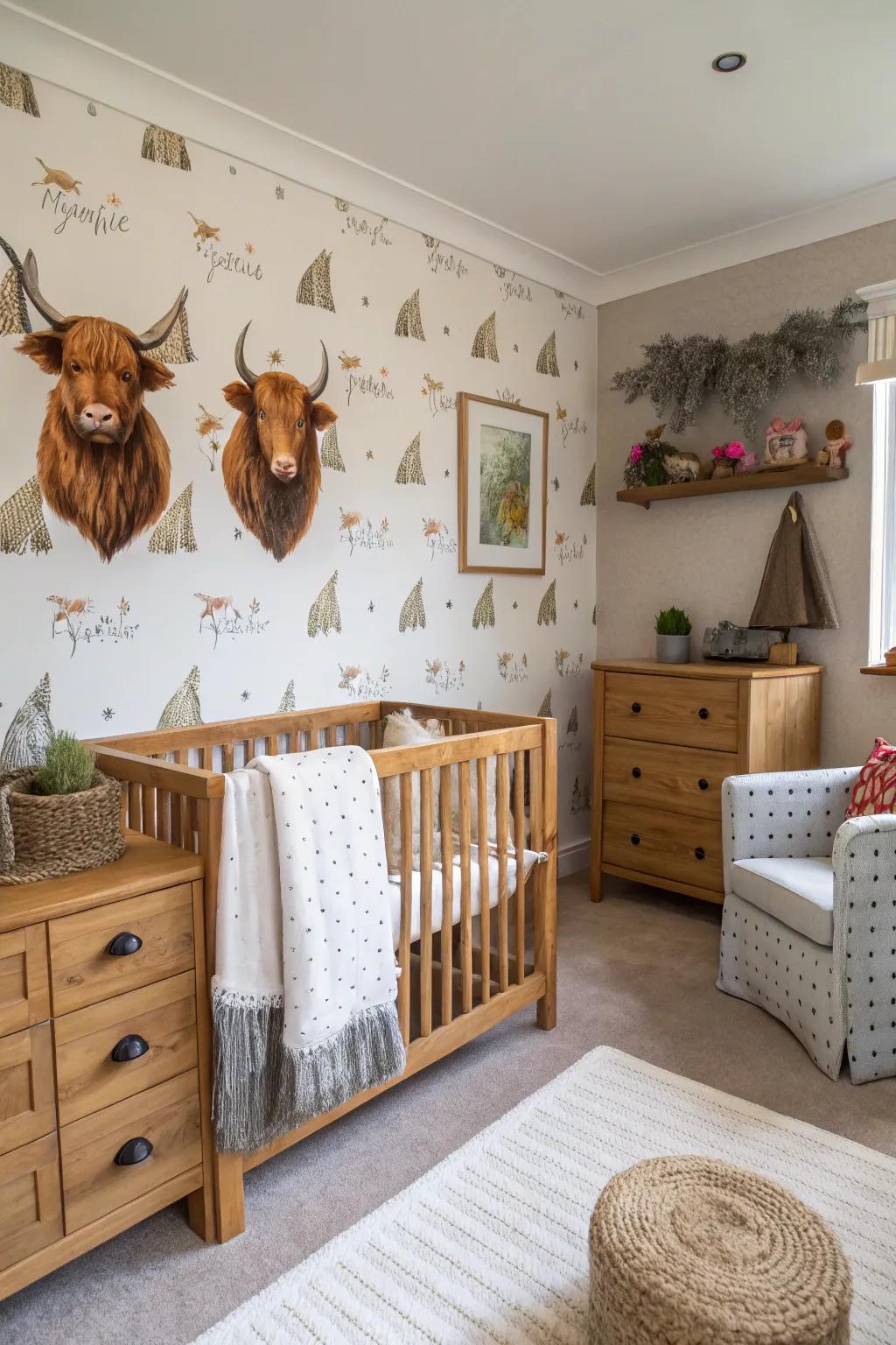 Themed wallpaper creates a bold statement.