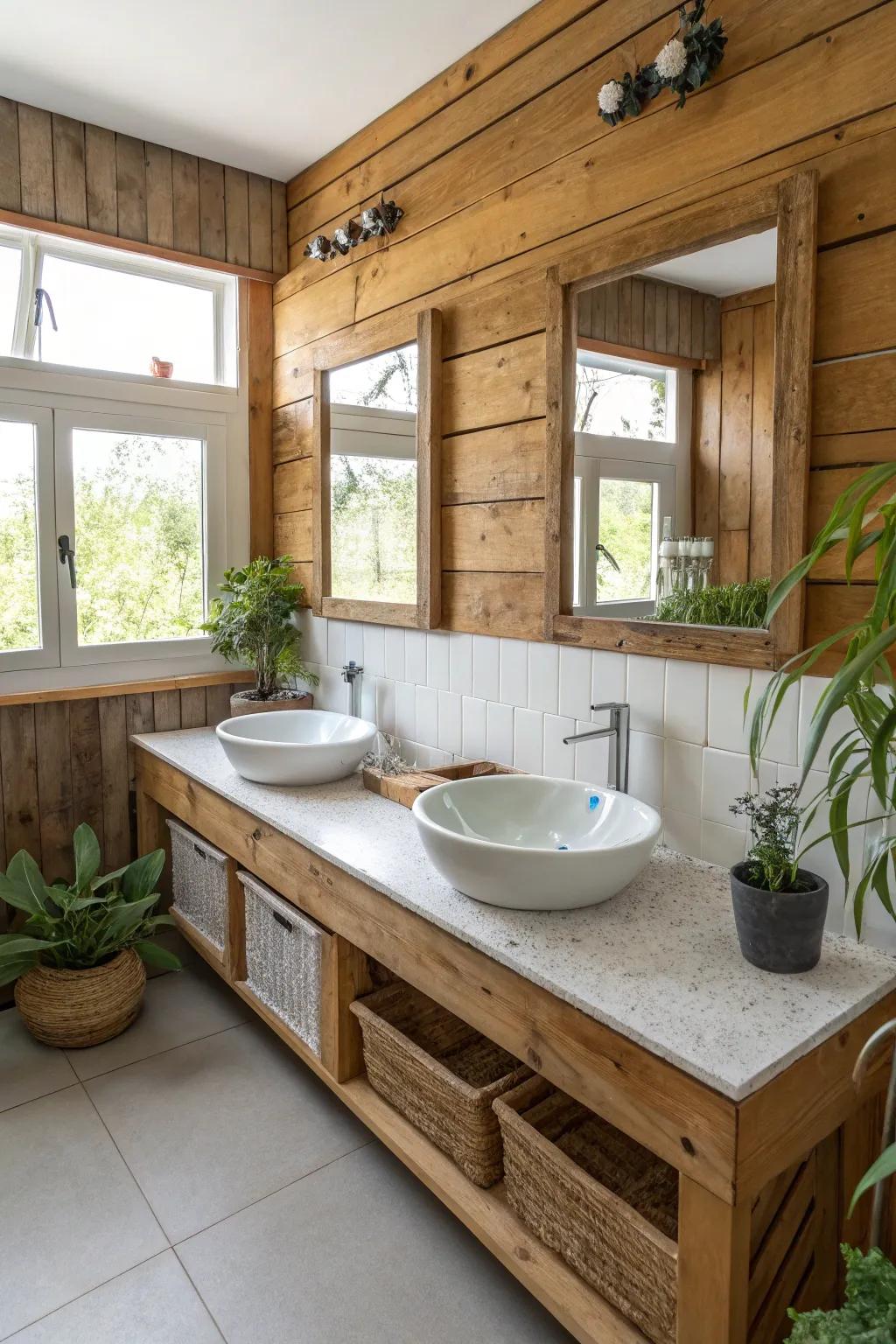 A nature-friendly bathroom design featuring sustainable elements.