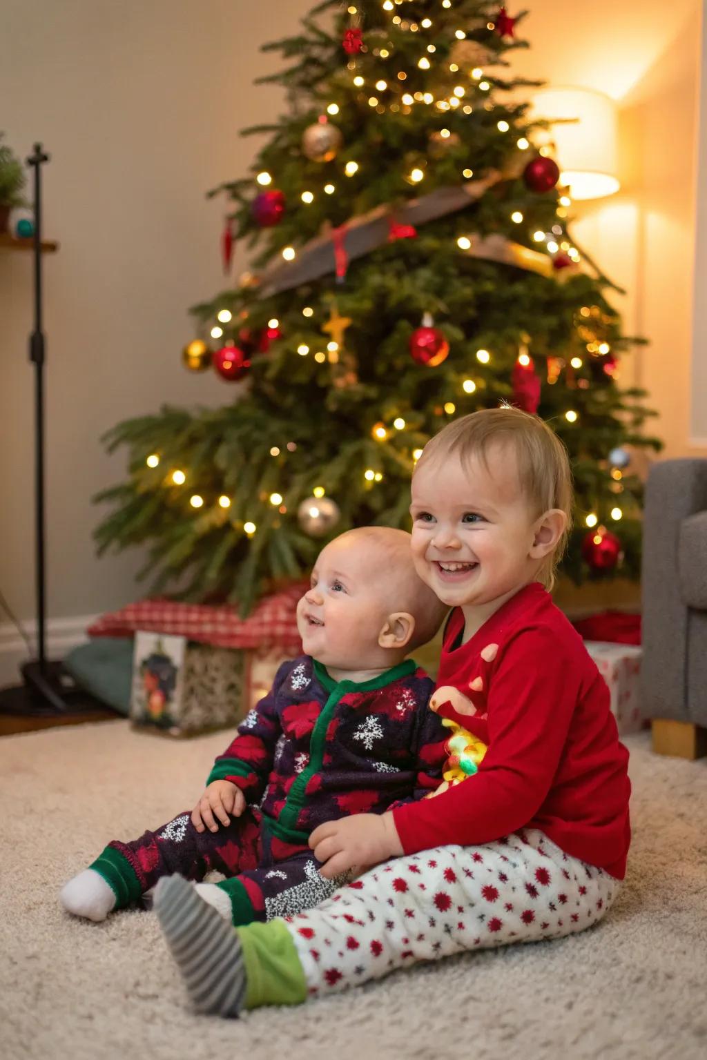 Precious sibling instances in a festive setting.