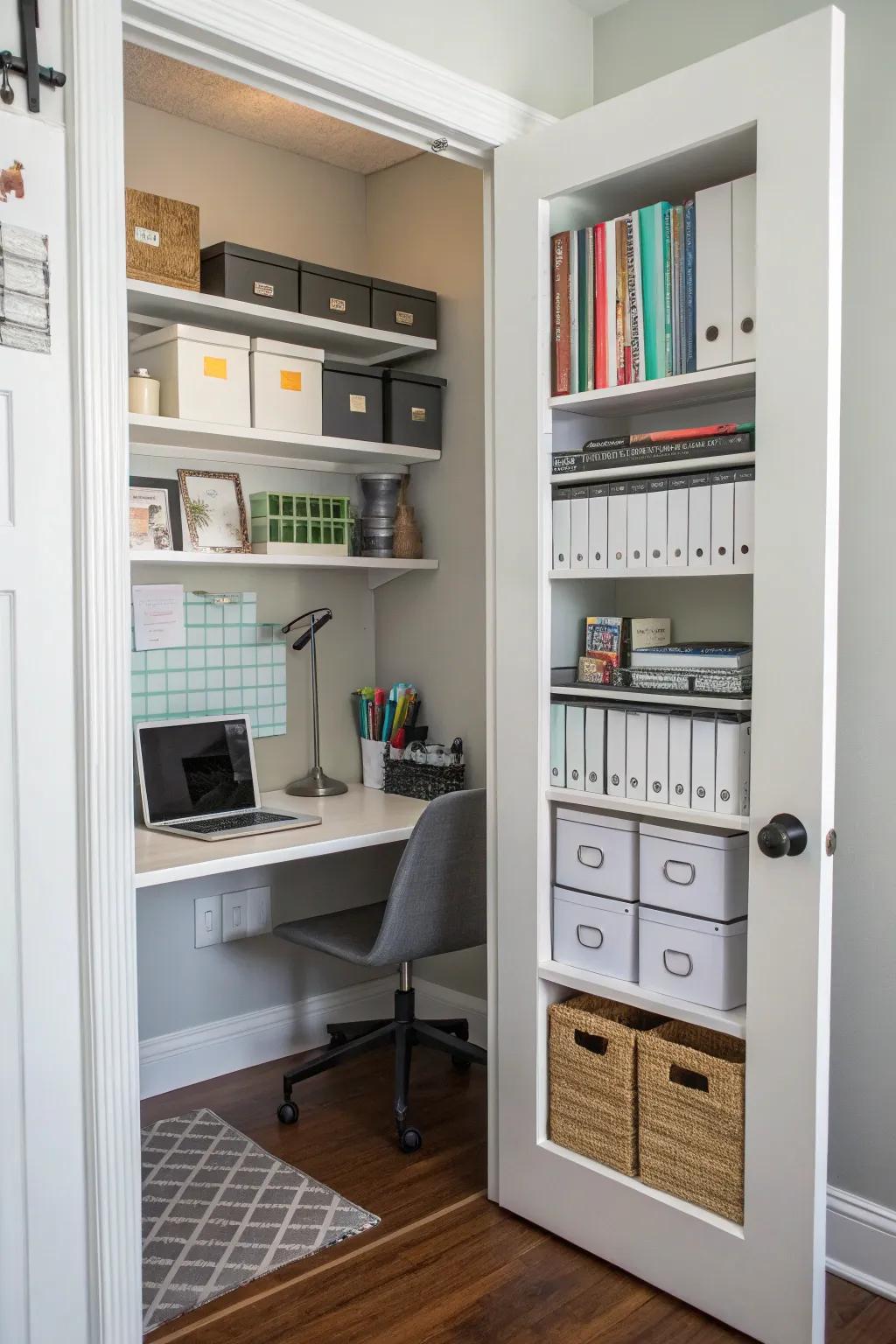 Behind-door shelves provide clever concealed storage.