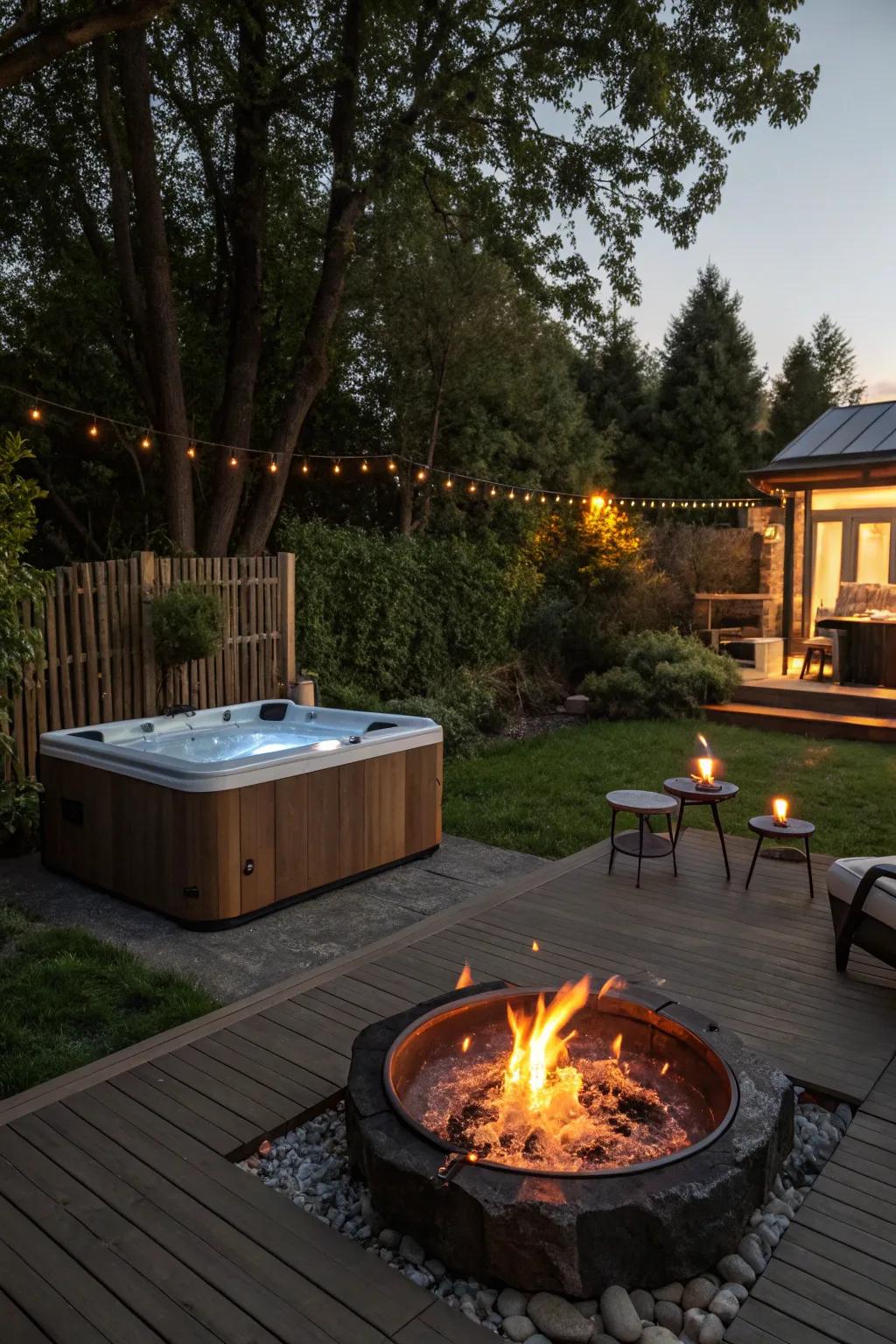 A fire pit imparts warmth and ambiance, superlative for frosty evenings.