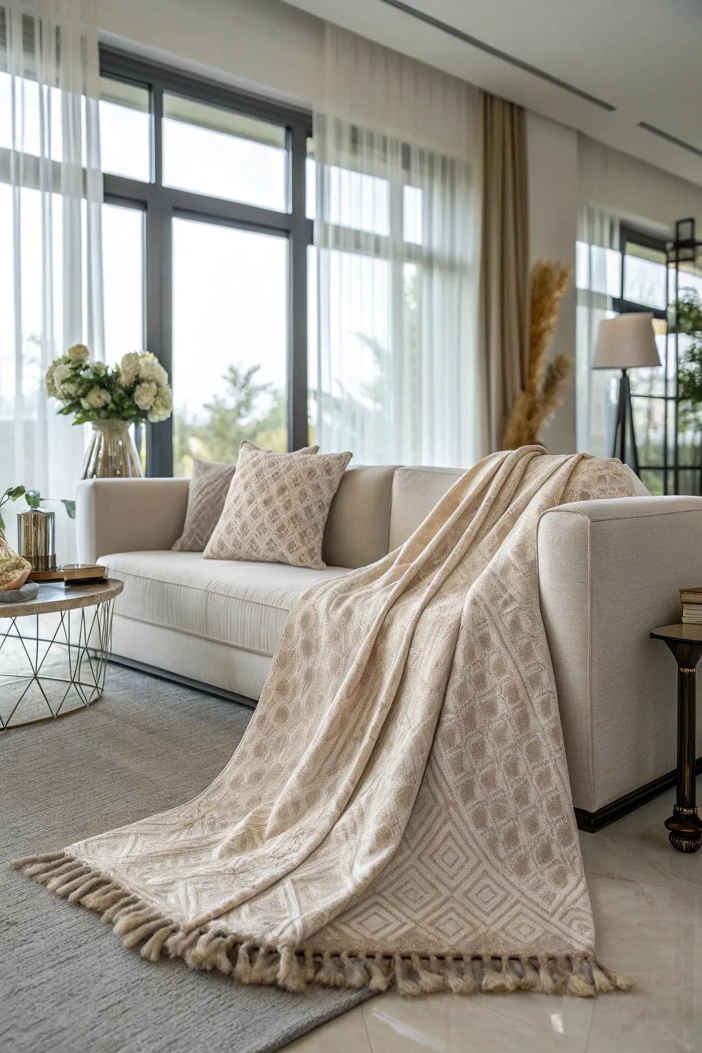 A comfortable throw blanket introducing texture and warmth.
