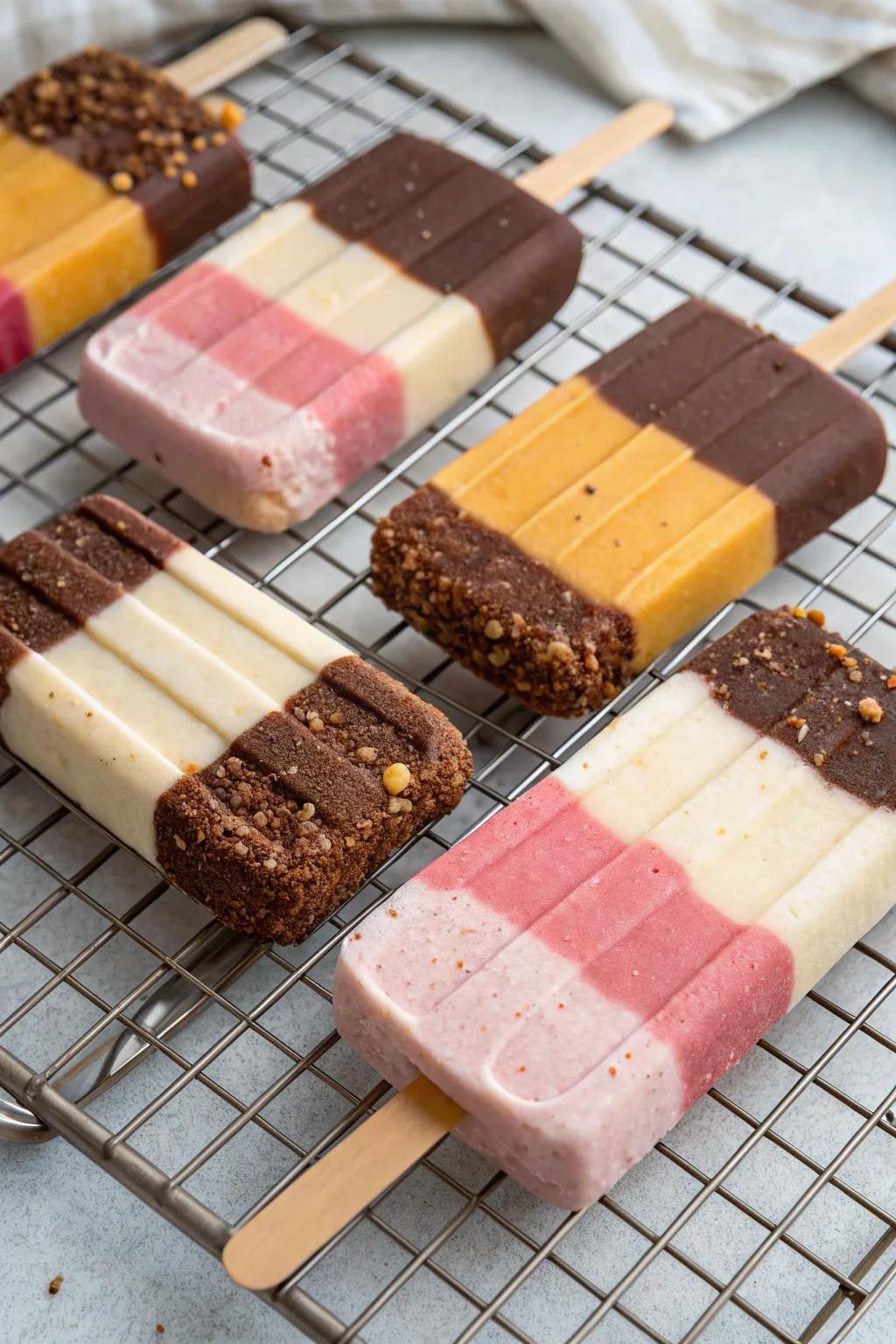 Layered ice cream pops that are both fun and flavorful.