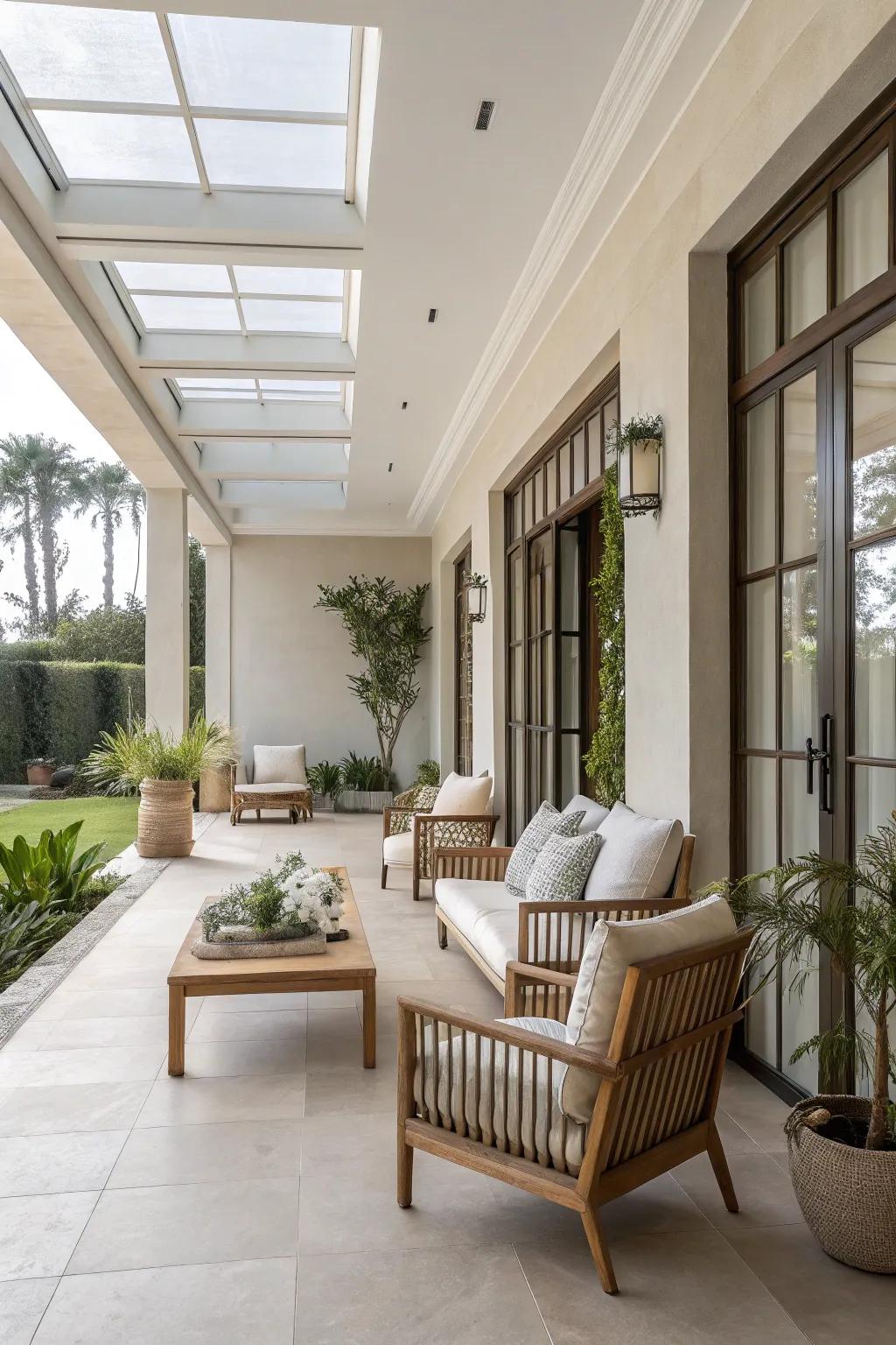Understated design provides a serene and uncluttered indoor patio.