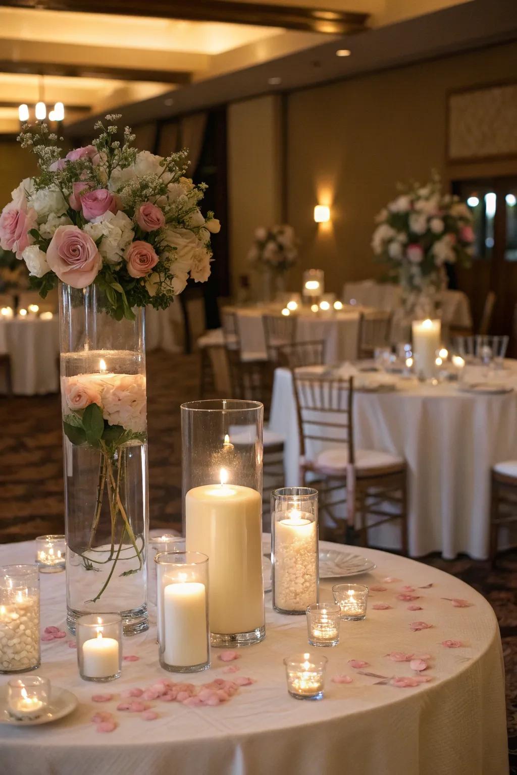 Drifting wax lights creating a stunning focal point for the wedding.