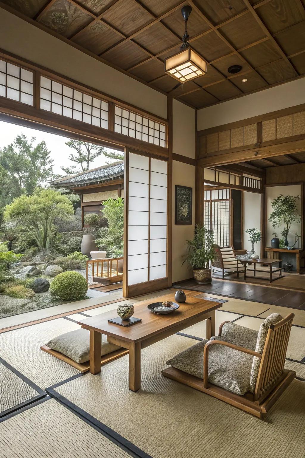 Fiber elements beautifully integrate nature into this living space.