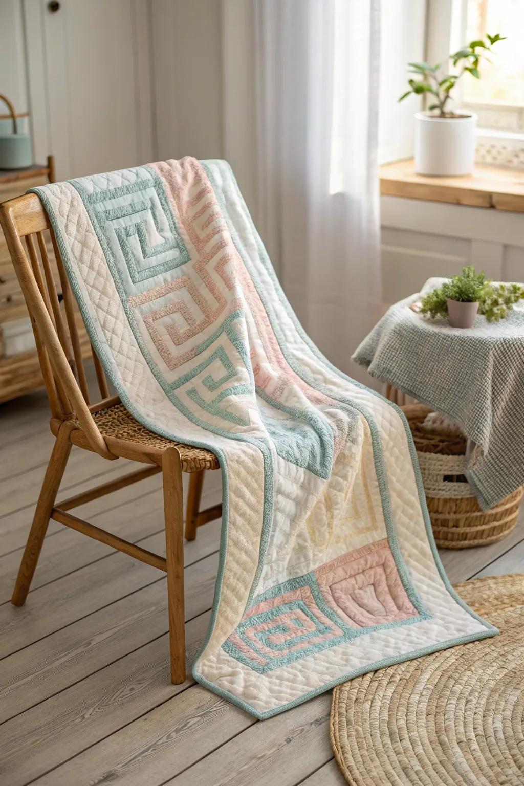 Unravel the beauty of artistry with the Enigmatic Labyrinth quilt &ndash; where simplicity meets intricate design.