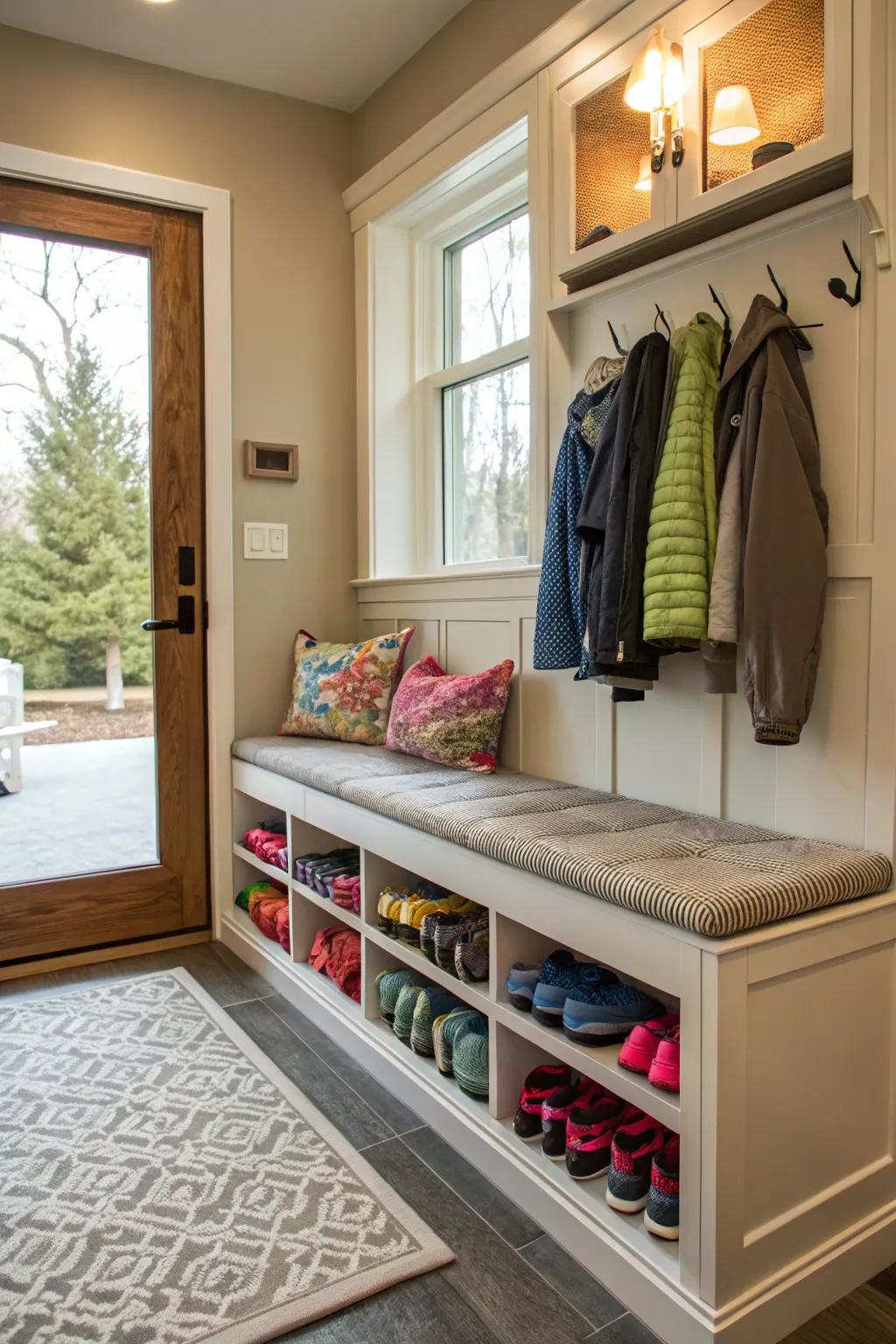 With multi-functional benches, combine seating and storage.