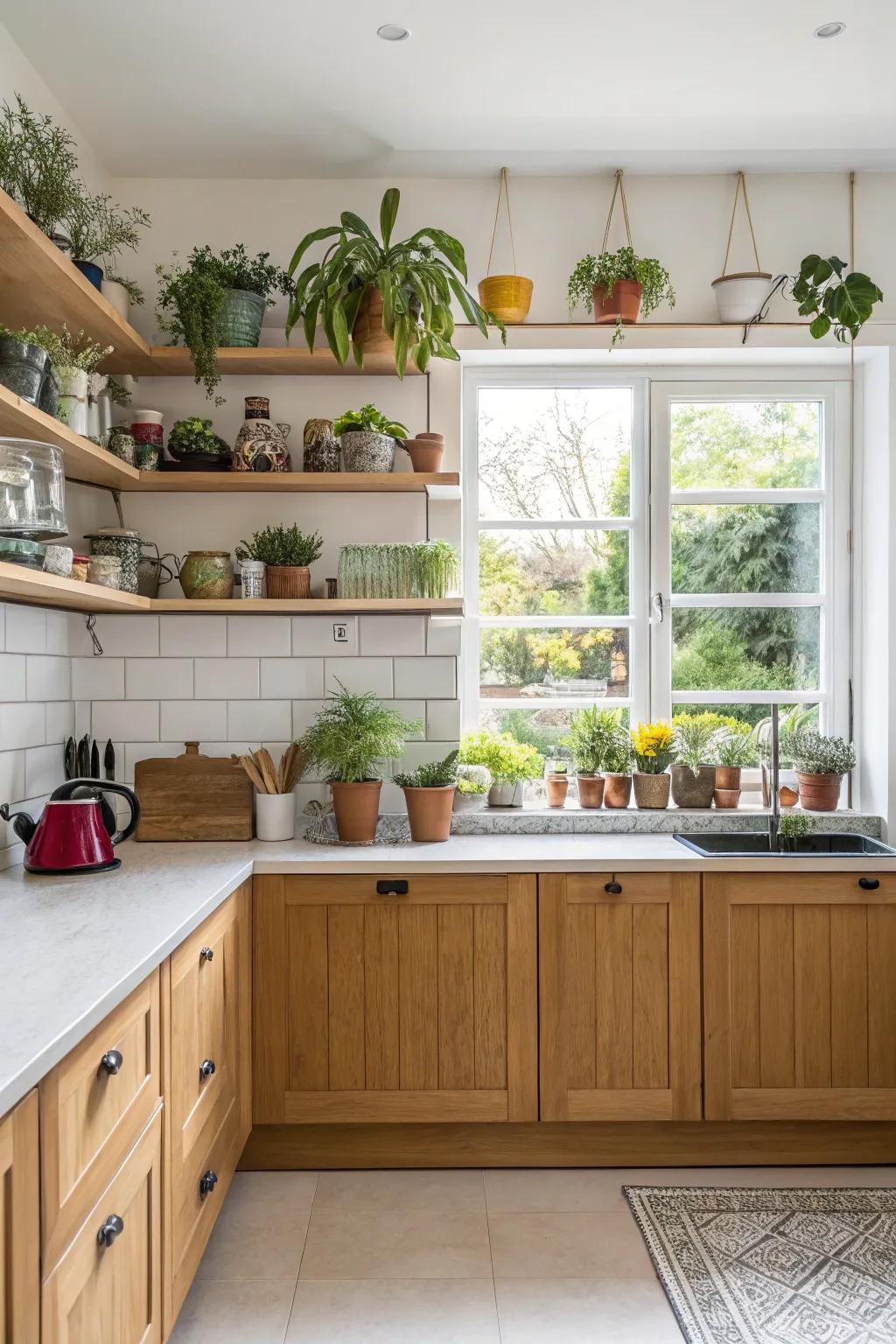 Backsplash window shelves that unite storage with style, perfect for displaying your favorite items.