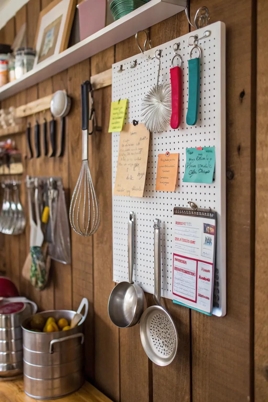 A perforated board provides a customizable and practical area for organization.