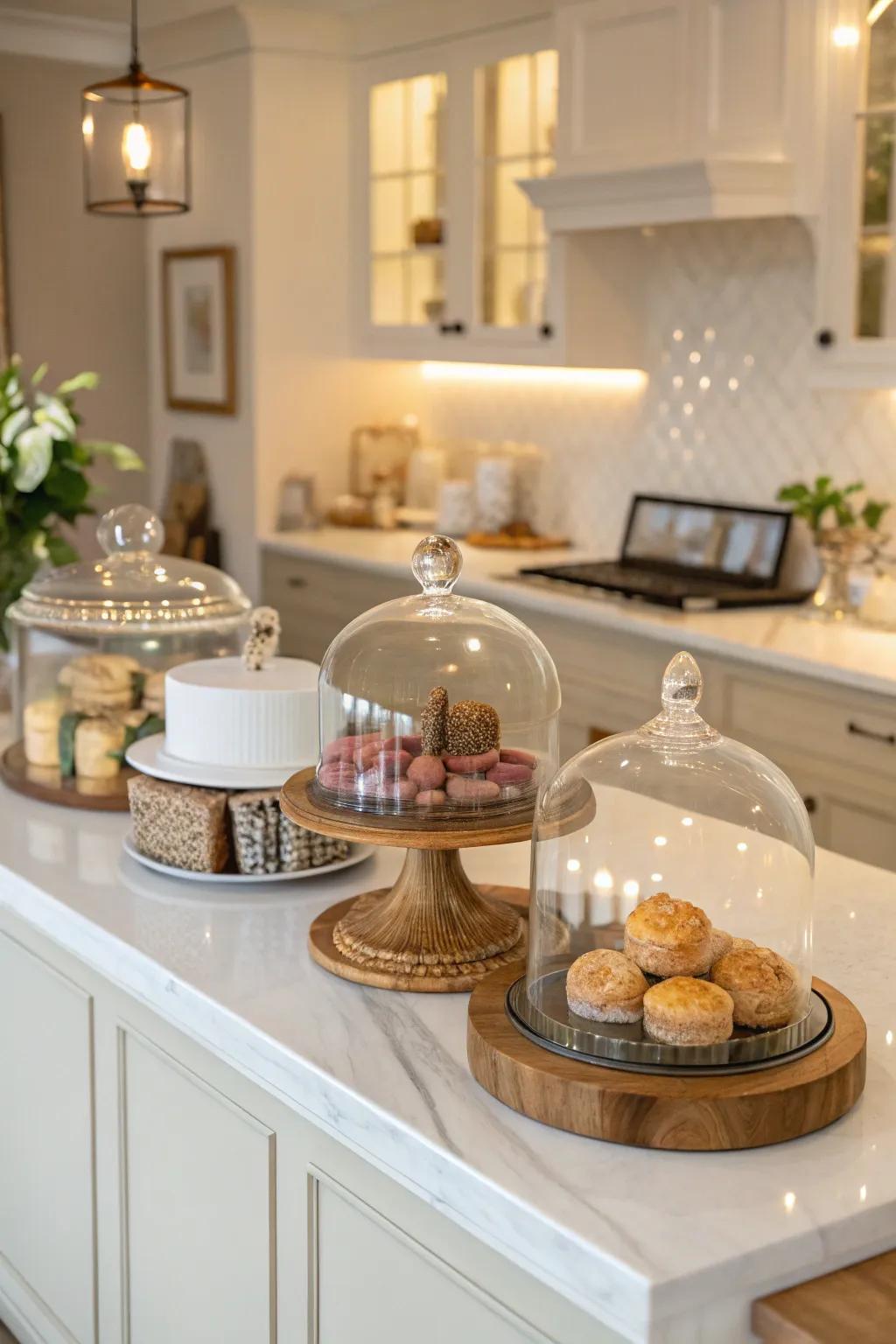 Artful display units heighten the kitchen's aesthetic.