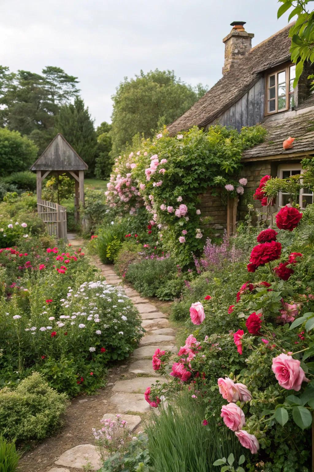 Knockout roses bring charm to cottage gardens.