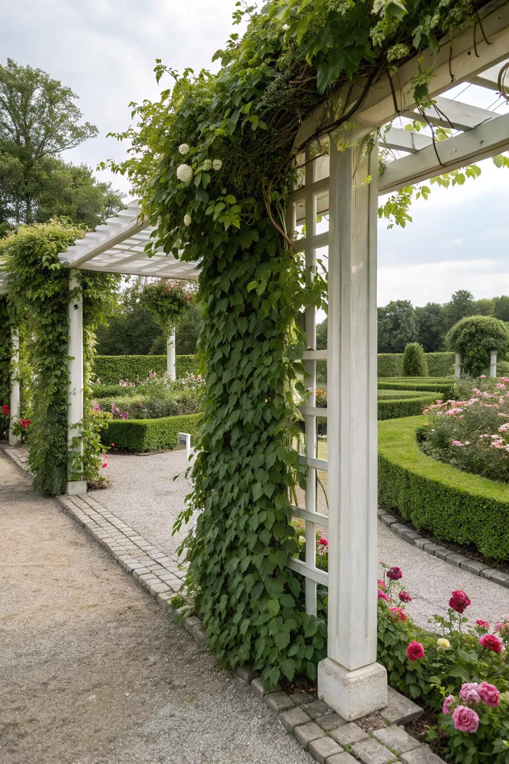 Trellises become enchanting with climbing artificial vines.