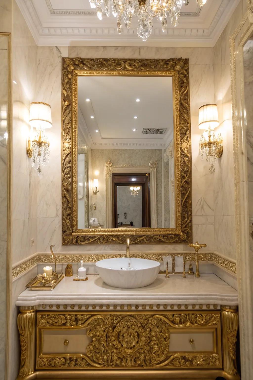 Gilded borders exude luxury and refined beauty on mirrors.