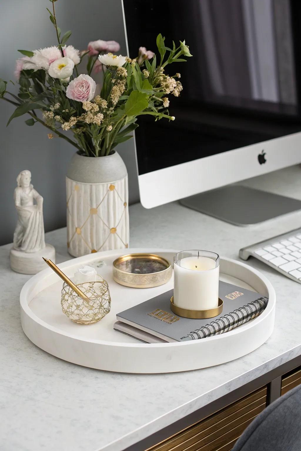 A minimalistic yet elegant setup on a rotating tray.