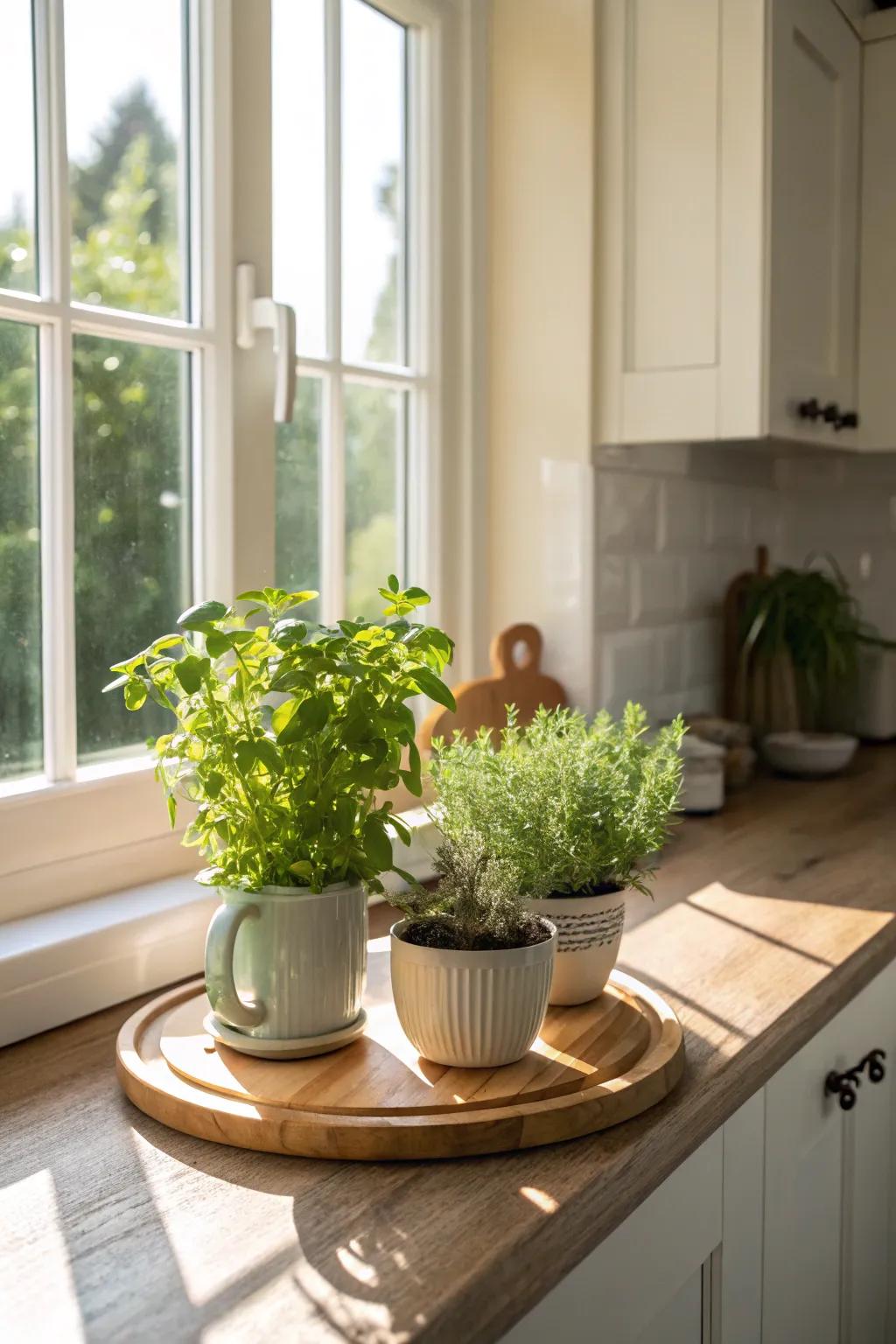 Enhance your kitchen with a turntable herb garden.