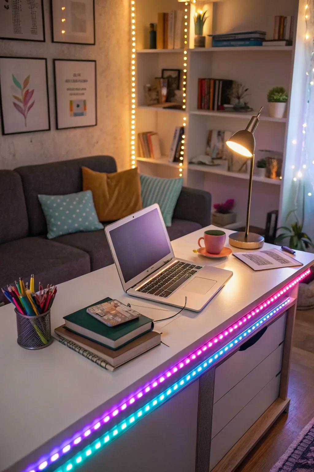 Boost productivity showcasing LED-enhanced workspaces.