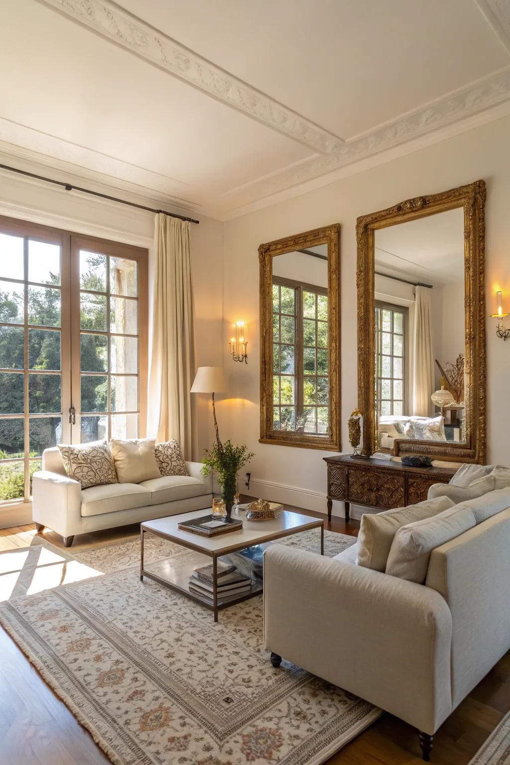 Strategically positioned mirrors amplify the effect of sunlight.