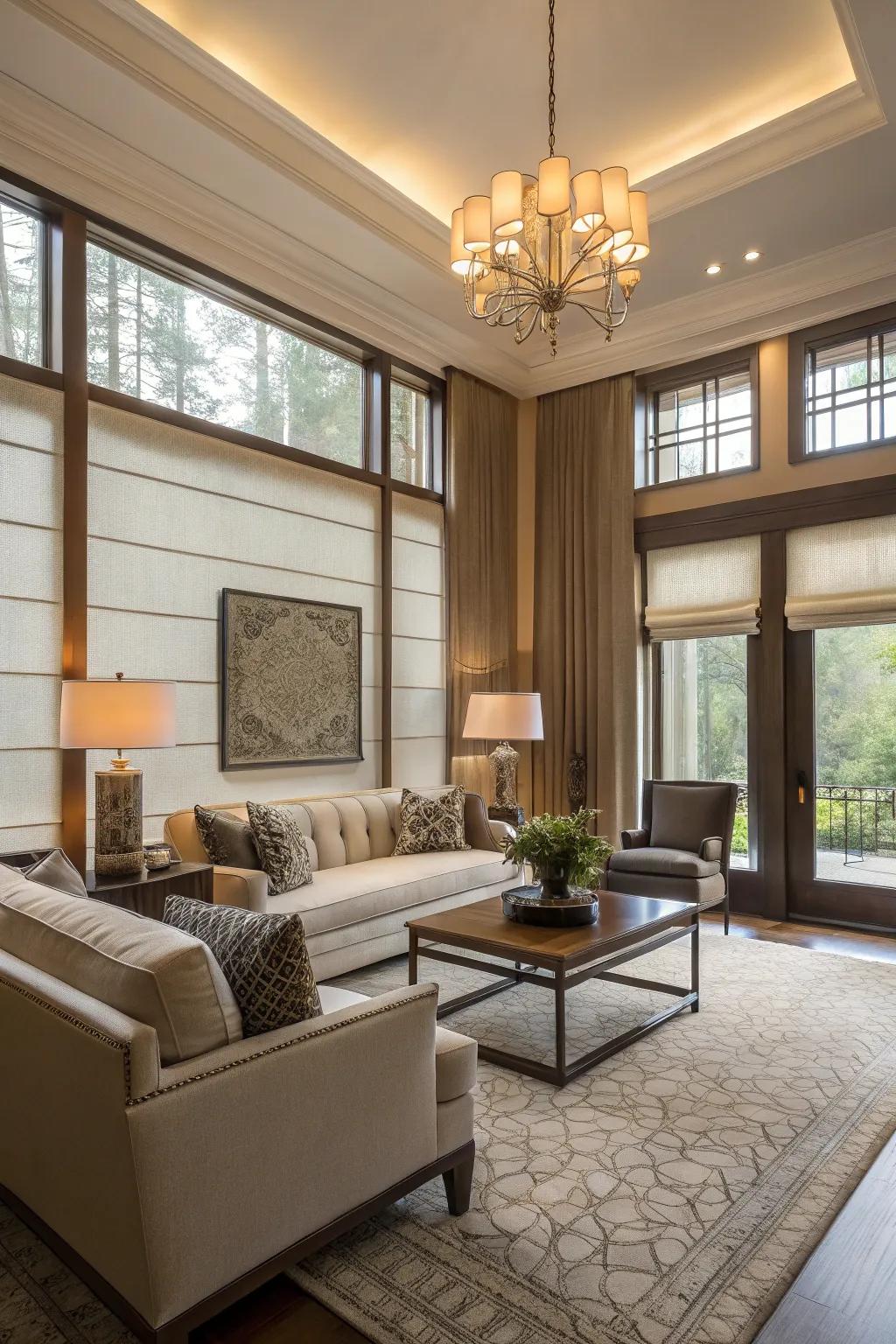 Colored panes delivering privacy and elegance within an urban family room.