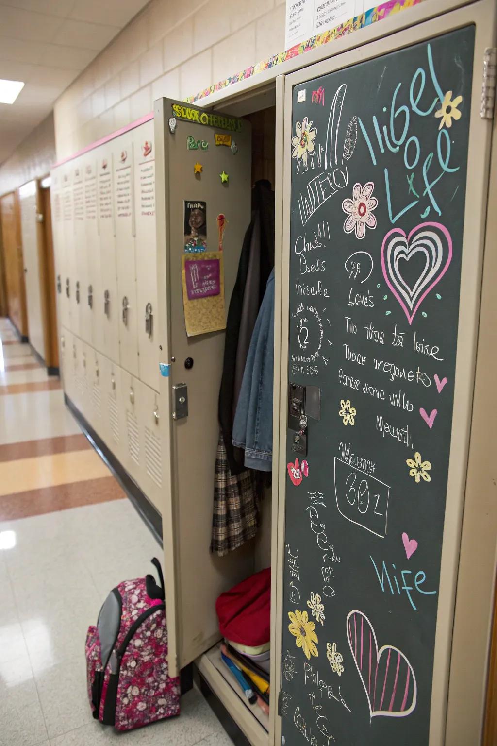 A locker featuring a drawing board for imaginative notes and sketches.