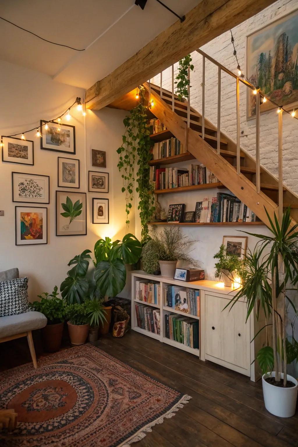 Personalized accents adding warmth to the loft.