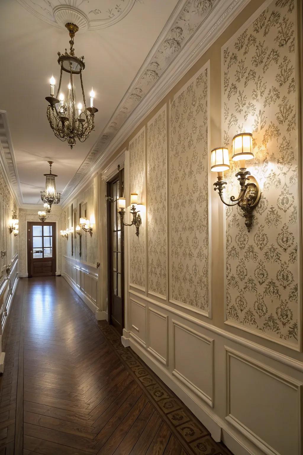 Wall sconces offer elegant and ambient lighting.