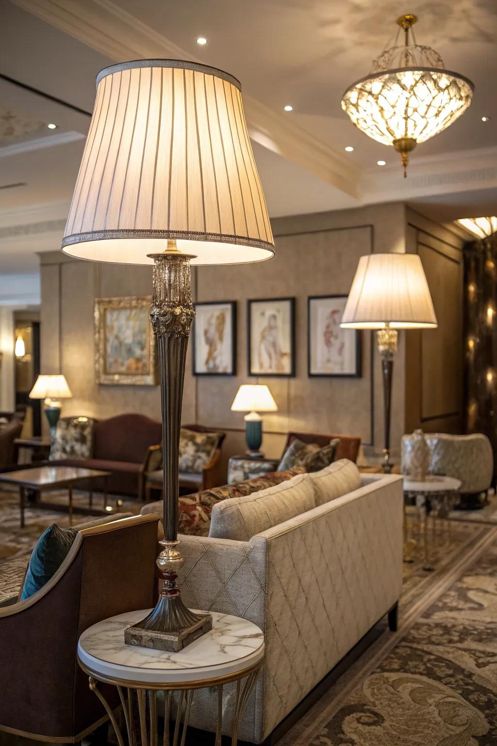 Decorative lamps enhance both lighting and style in the living room.