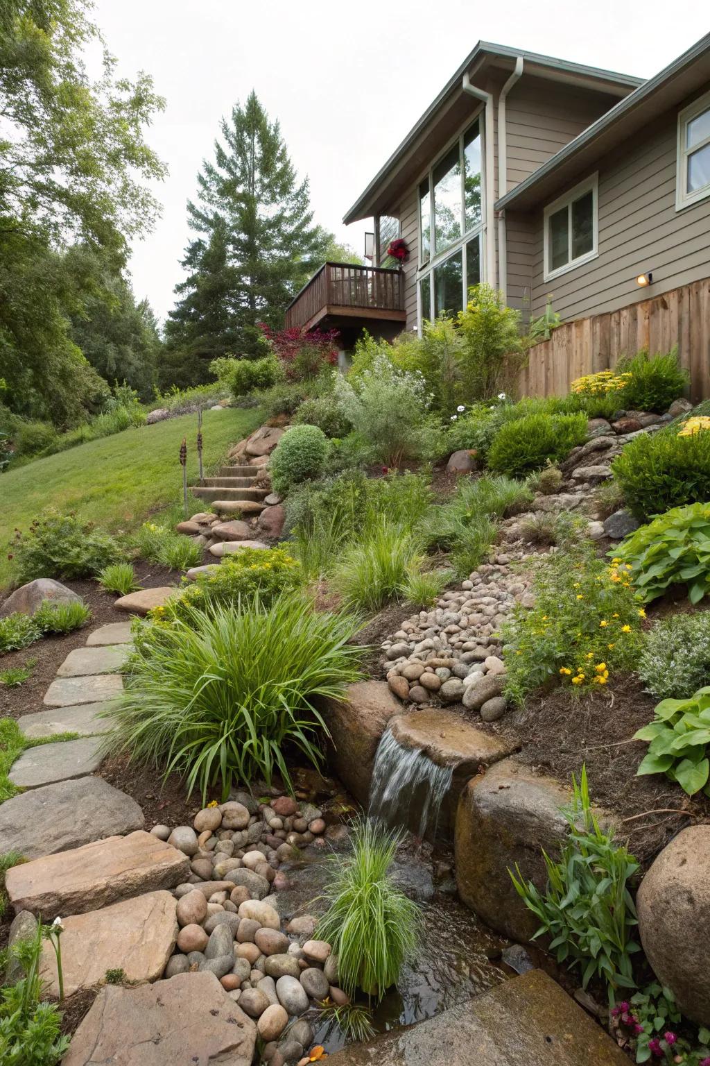 Rain beds merge elegance and environmental merits on sloping landscapes.