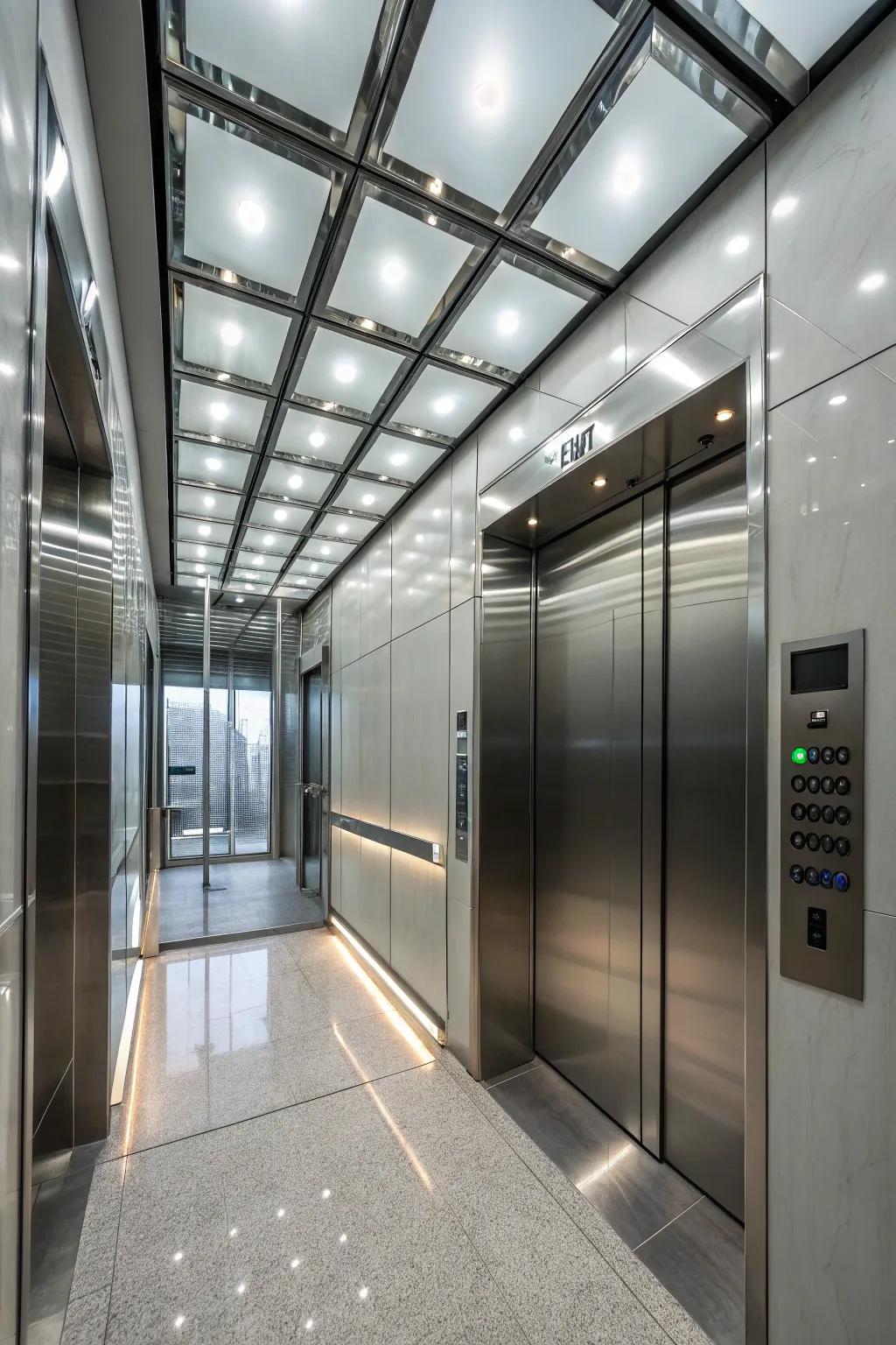 Integrated lighting enhances the modern beauty of this elevator.
