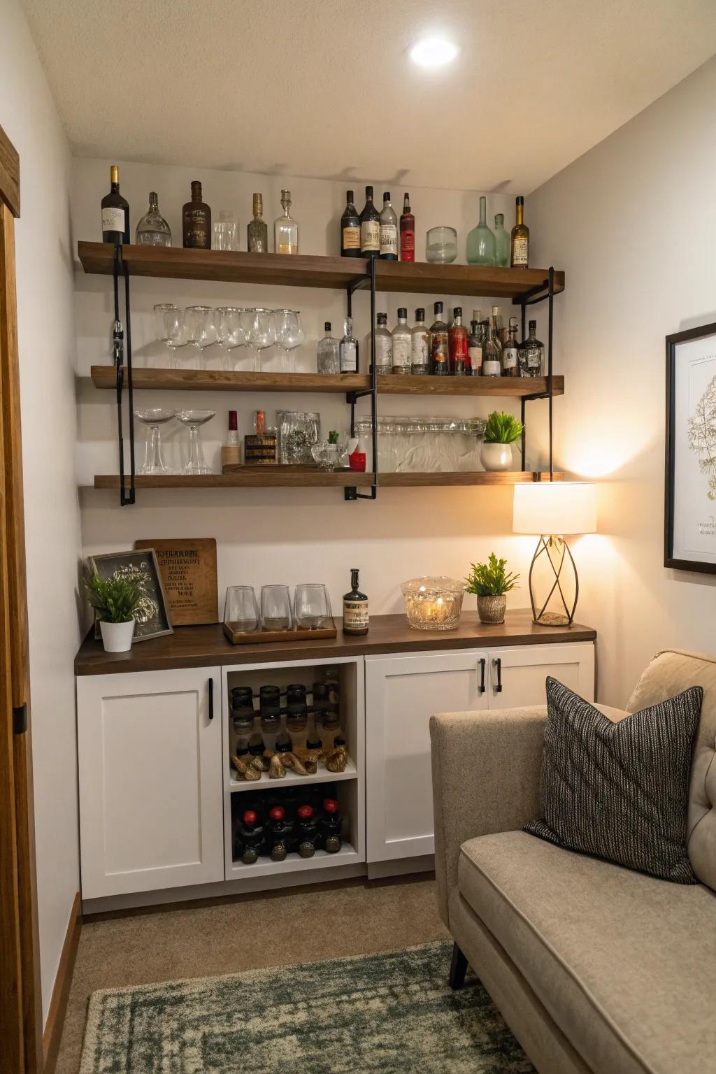 A personal bar spot incorporates refinement and ease into your man cave.
