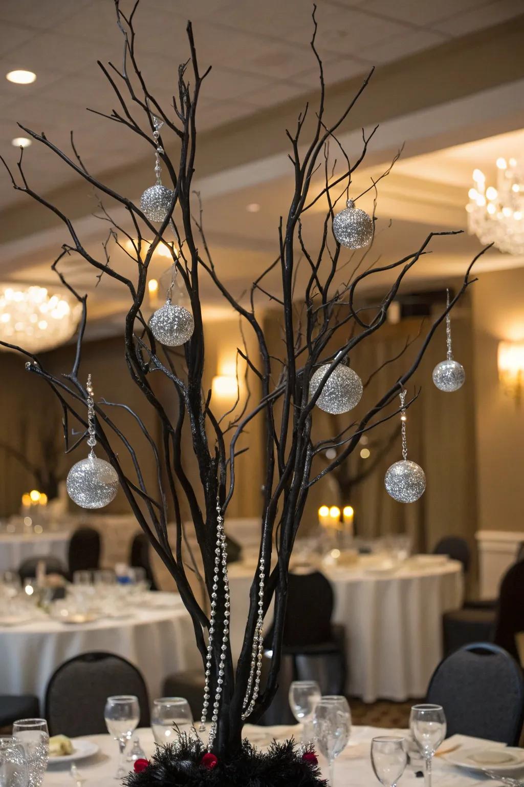 Sophisticated evening wear centerpiece showcasing onyx and argent.