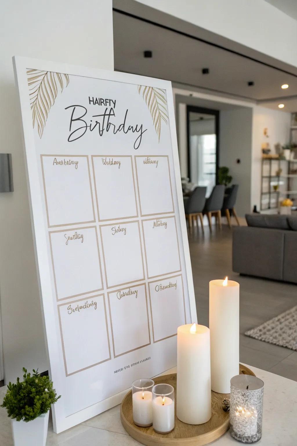 An understated birthday display that embraces simplicity and elegance.
