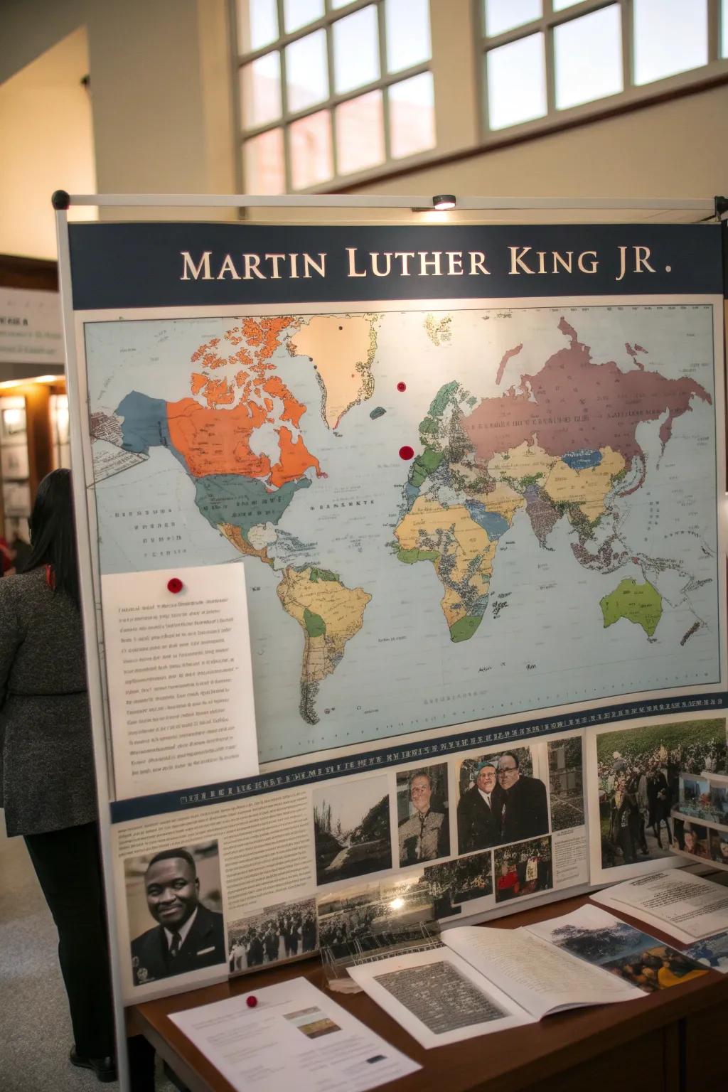 A world map displays the global impact of MLK's message.